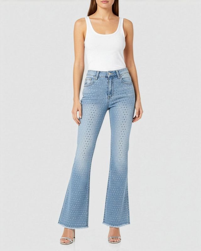 Prodotto: TATOO - JEANS FLARE DA DONNA ELASTICIZZATI CON STRASS