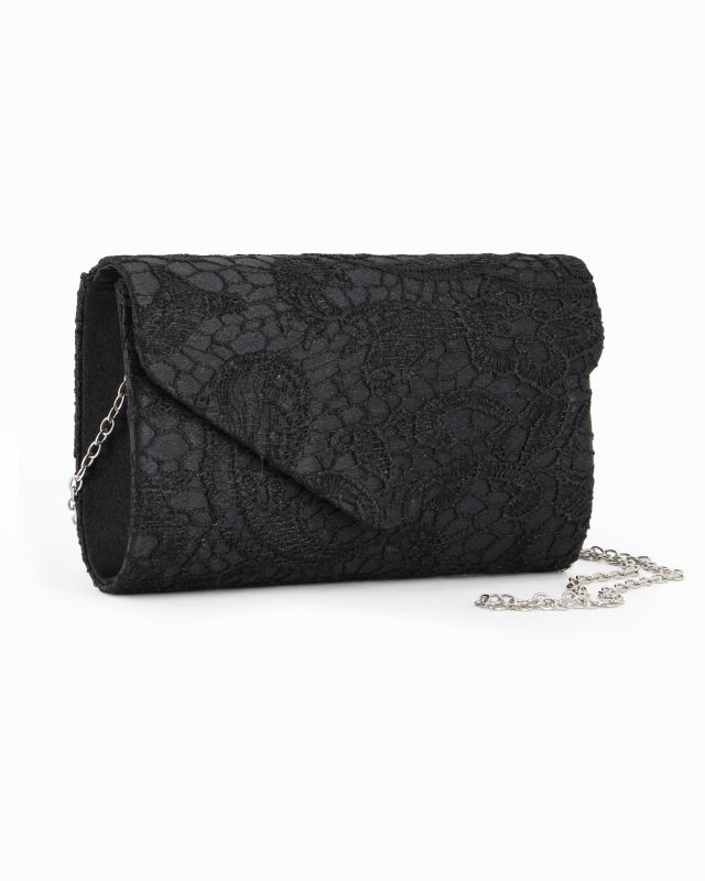 Prodotto: DIVAS - Pochette nera in pizzo con patta