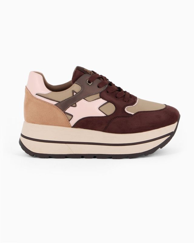 Prodotto: MISS GLOBO - Sneakers marrone con inserti scamosciati e lacci