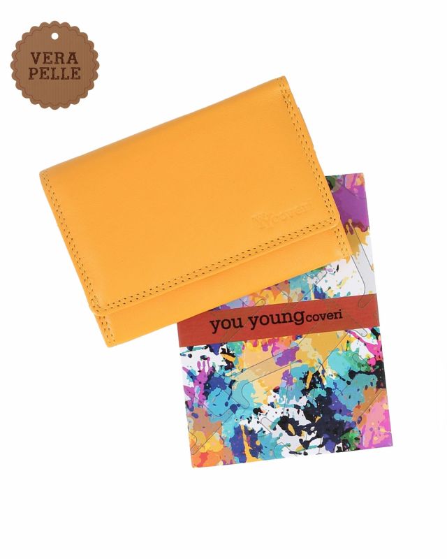 Prodotto: YOU YOUNG COVERI - Portafoglio giallo in VERA PELLE da donna con patta e zip posteriore