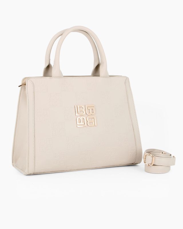 Prodotto: LAURA BIAGIOTTI - Borsa a mano naturale con parte frontale loggata, tracolla removibile