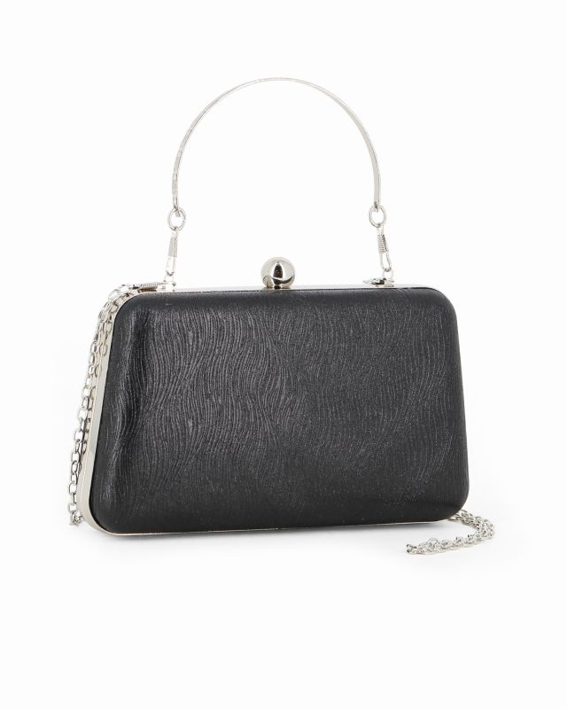 Prodotto: DIVAS - Clutch nera rigida effetto ondulato con manico e pomello