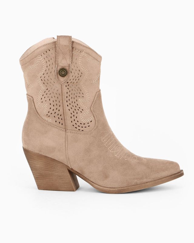 Prodotto: ZOE - Stivaletto texano khaki scamosciato con zip laterale, tacco 7CM