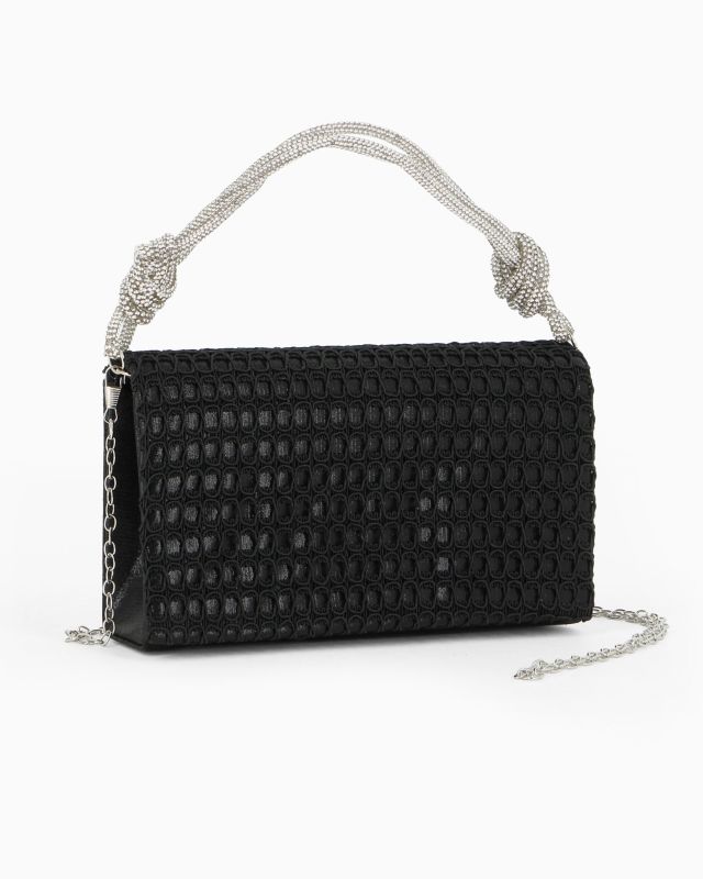 Prodotto: MISS GLOBO - Pochette nera con patta e manico in strass