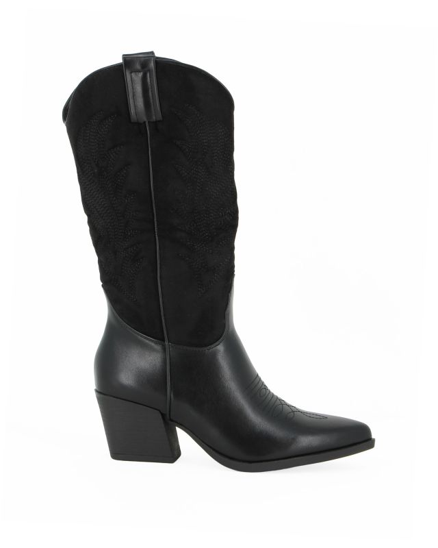 Prodotto: ZOE - Stivale texano nero con gambale scamosciato e zip laterale, tacco 6CM