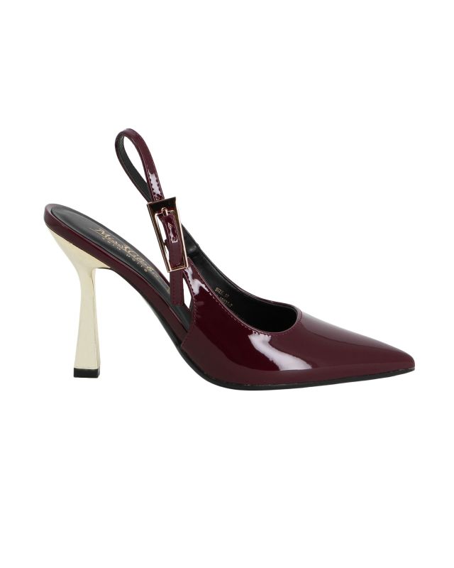Prodotto: MISS GLOBO - Décolleté slingback bordeaux in vernice con sottopiede in VERA PELLE memory foam, tacco 9,5CM