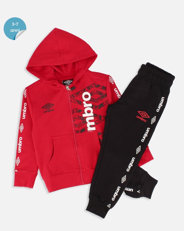 Prodotto: UMBRO - COMPLETO TUTA BIMBO FELPA ROSSA FULL ZIP CON CAPPUCCIO