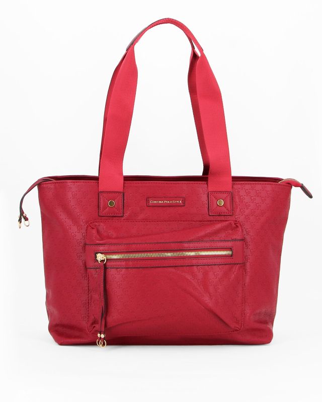 Prodotto: CORTINA POLO STYLE - Borsa shopping rossa loggata con tasca frontale