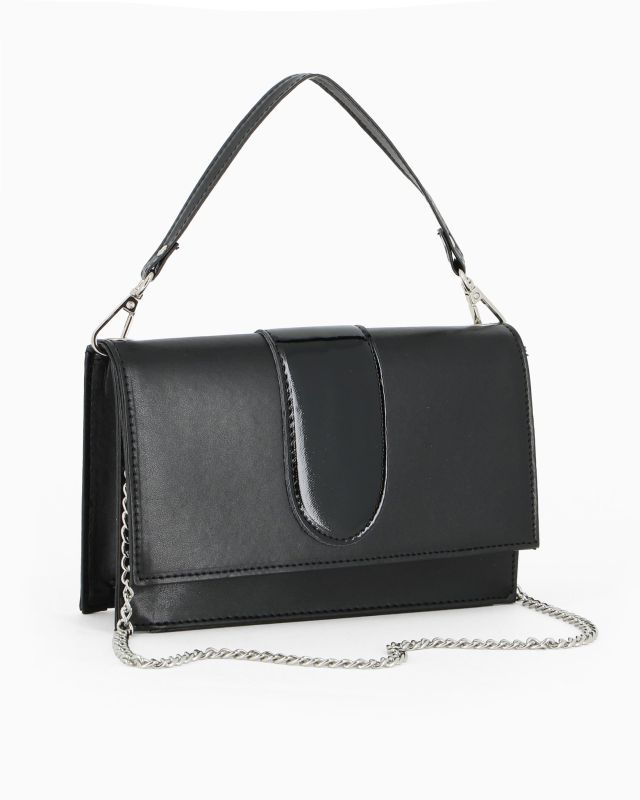Prodotto: ANNES NICOLE - Pochette nera con patta e tracolla a catenina