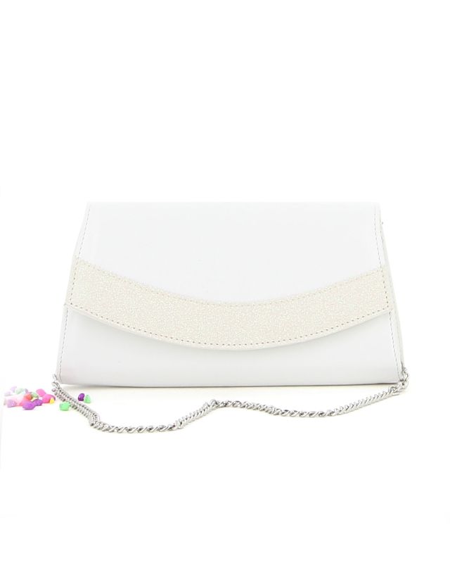 Prodotto: ANNES NICOLE - Pochette bianca con fascia glitterata sulla patta, MADE IN ITALY
