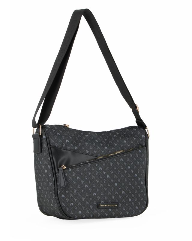 Prodotto: CORTINA POLO STYLE - Tracolla nera loggata con tasca frontale con zip diagonale