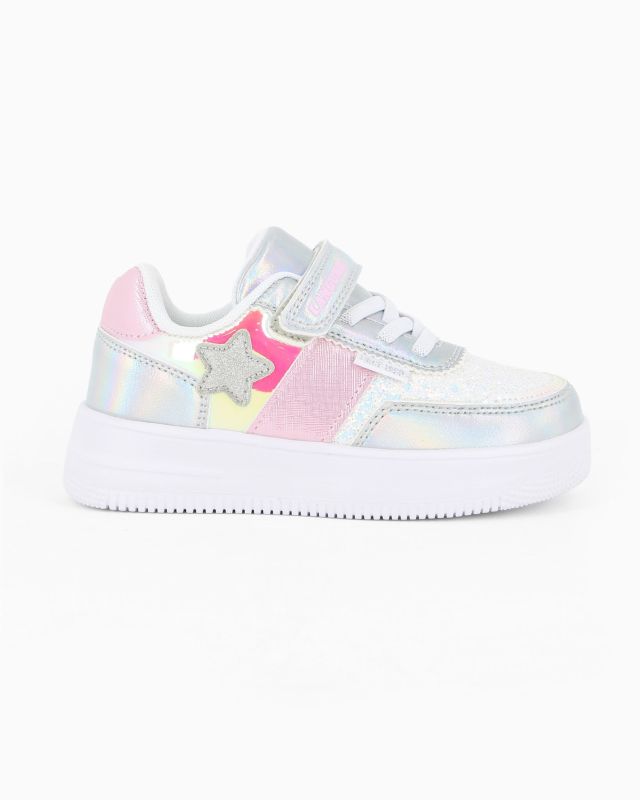 Prodotto: CANGURO - Sneakers rosa e argento da bimba con strappo, numerata 24/30