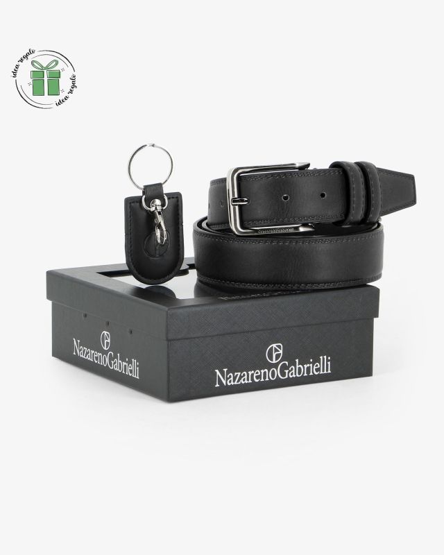 Prodotto: NAZARENO GABRIELLI - Set regalo composto da cintura e portachiavi nero