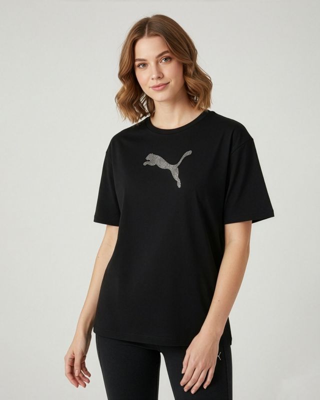 Prodotto: PUMA - T-SHIRT DONNA  NERA MEZZA MANICA  ESS GRAPHICS LEO LUXE, 634566-01