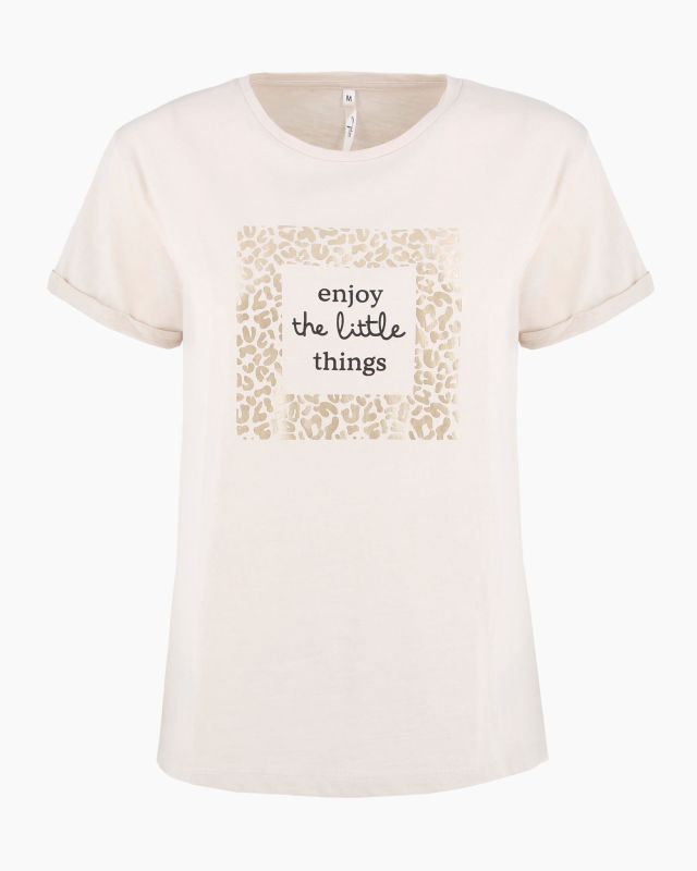 Prodotto: TATOO - Tshirt manica corta con stampa e scritta verde beige in cotone