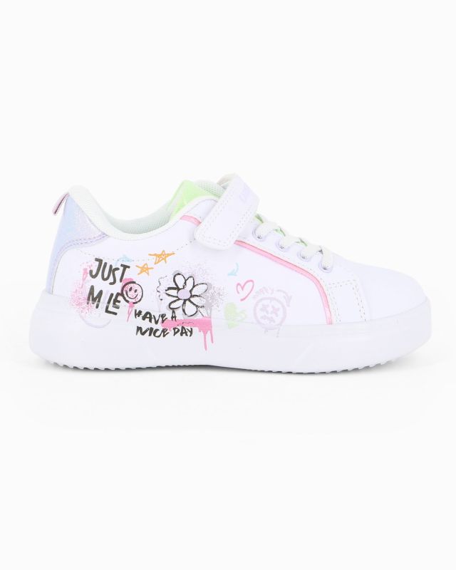 Prodotto: CANGURO - Sneakers bianca da bambina con inserti glitter e strappo, numerata 31/36