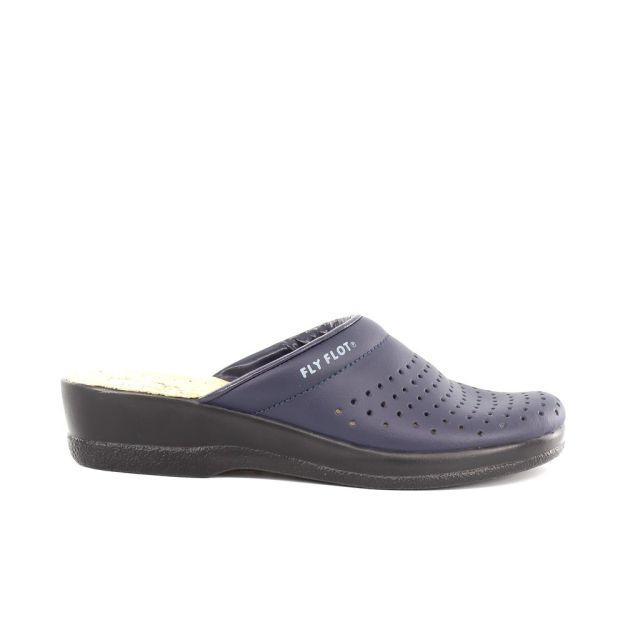 Prodotto: FLY FLOT - Ciabatta sanitaria da donna blu in VERA PELLE, MADE IN ITALY