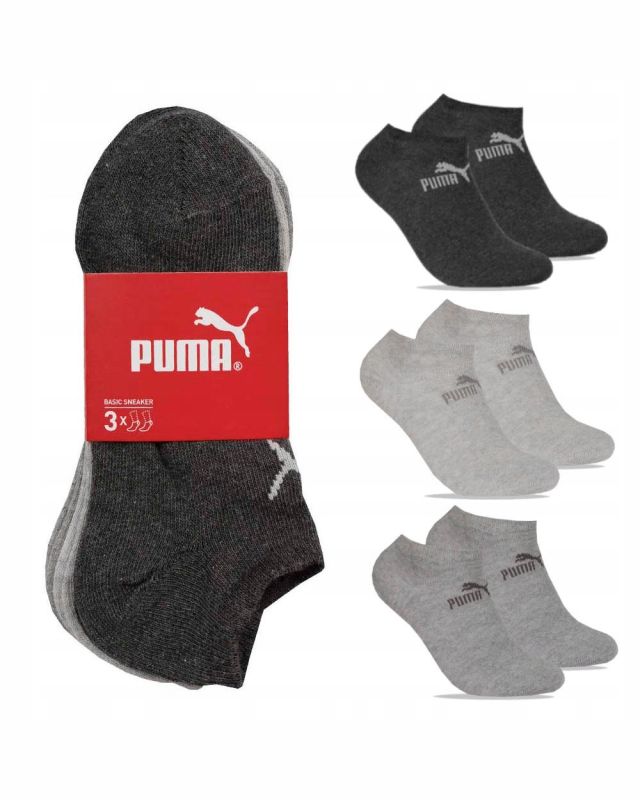 Prodotto: PUMA - Set 3 paia calzini fantasmino da uomo grigi