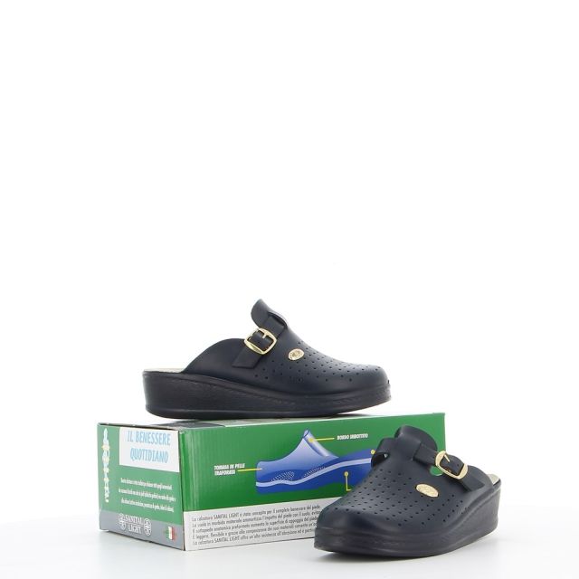 Prodotto: SANITAL LIGHT - Ciabatta sanitaria blu in VERA PELLE con fibbia, MADE IN ITALY