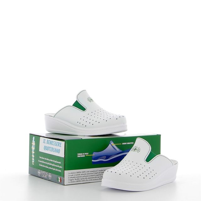 Prodotto: SANITAL LIGHT - Ciabatta sanitaria da donna bianca in VERA PELLE con inserti elasticizzati, MADE IN ITALY