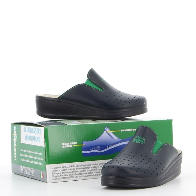 Prodotto: SANITAL LIGHT - Ciabatta sanitaria blu in VERA PELLE con inserti elasticizzati, MADE IN ITALY