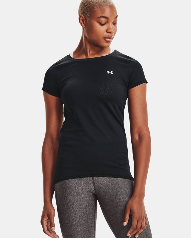 Prodotto: UNDER ARMOUR - T shirt da donna nera in tessuto traspirante con logo bianco