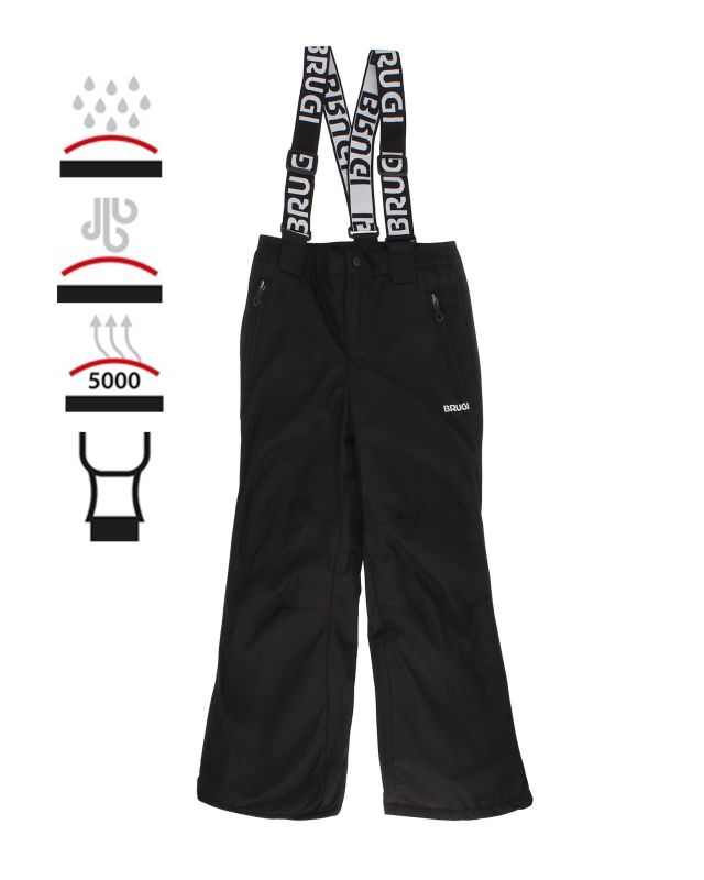 Prodotto: BRUGI - Pantalone da sci donna nero impermeabile traspirante idrorepellente antivento con bretelle regolabili