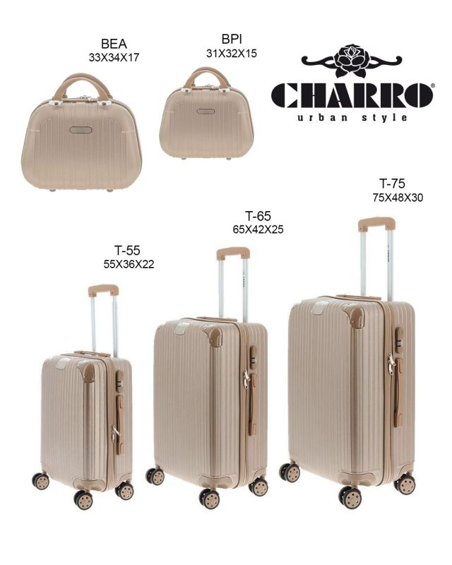 Prodotto: CHARRO- Trolley in ABS a righe verticali con 4 ruote doppie e angoli effetto lucido