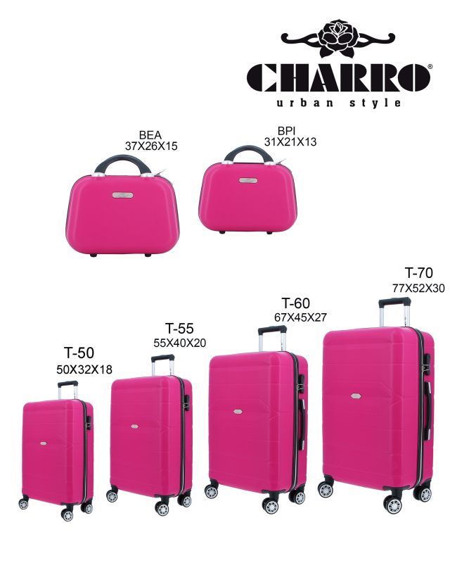 Prodotto: CHARRO - TROLLEY FUXIA IN ABS A RIGHE ORIZZONTALI CON 4 RUOTE DOPPIE