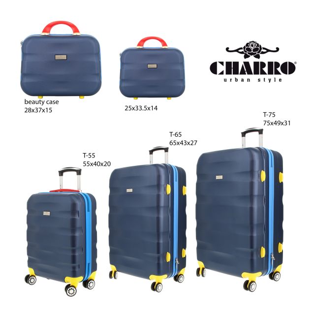 Prodotto: CHARRO - TROLLEY BLU 4 RUOTE IN ABS CON DETTAGLI COLORATI