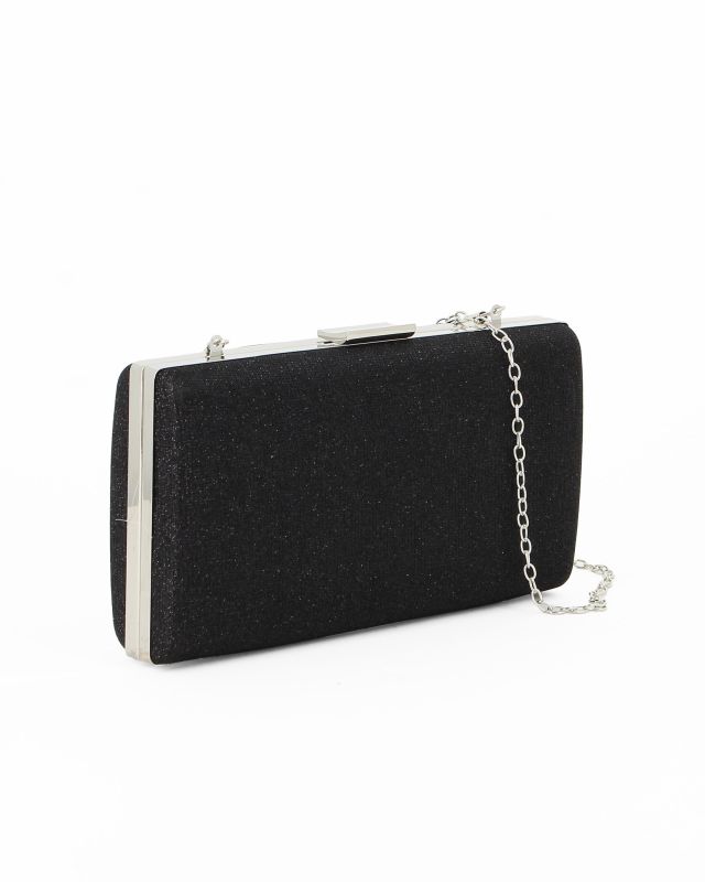 Prodotto: MISS GLOBO- CLUTCH NERA IN LUREX CON  APERTURA IN METALLO