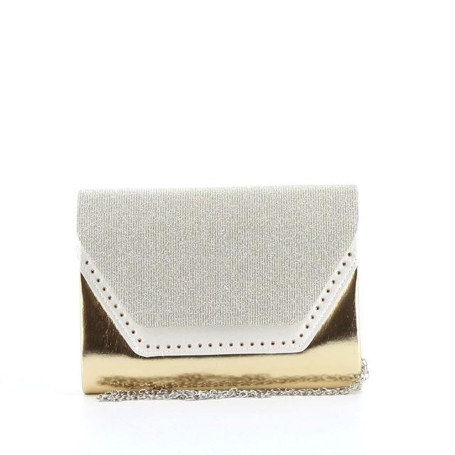 Prodotto: DIVAS- Pochette effetto metalizzato e strass con patta lurex