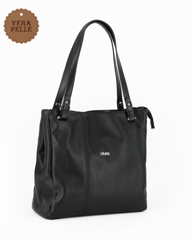 Prodotto: DIVAS - Borsa shopping nera tre scomparti VERA PELLE - MADE IN ITALY