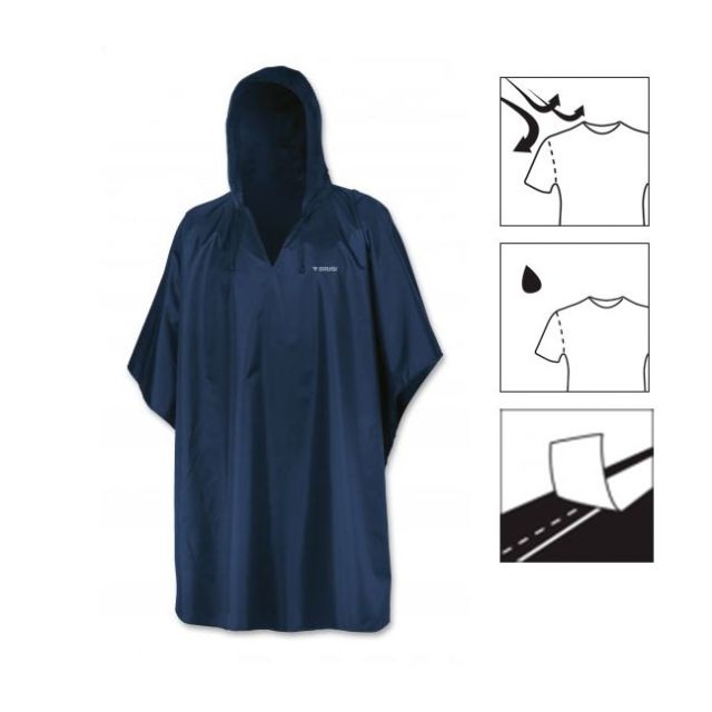 Prodotto: BRUGI - K way poncho blu impermeabile antivento richiudibile con cappuccio
