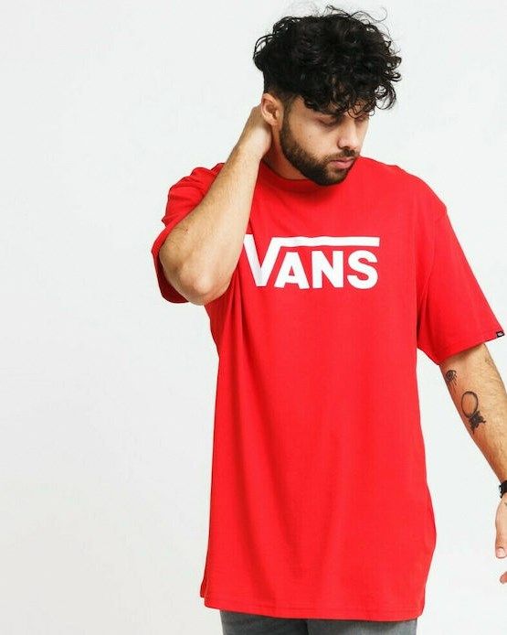 Prodotto: VANS - T shirt girocollo da uomo rossa con logo bianco