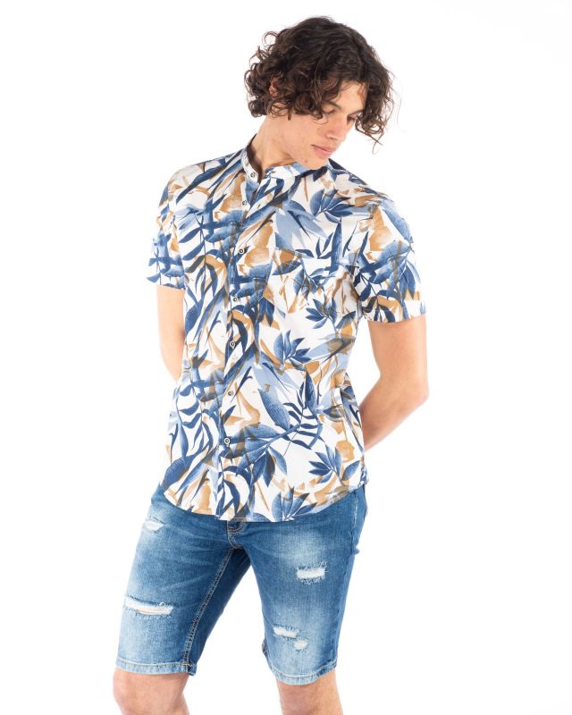Prodotto: BLUE LEMON - CAMICIA MANICA CORTA COREANA FANTASIA FOGLIE