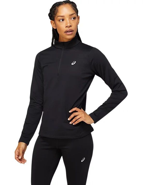 Prodotto: ASICS - Maglia da donna termica a manica lunga nera con mezza zip frontale