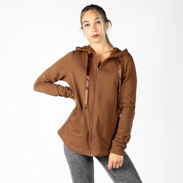 Prodotto: MY JEWELS - FELPA CAMEL FULL ZIP CON CAPPUCCIO E STRASS