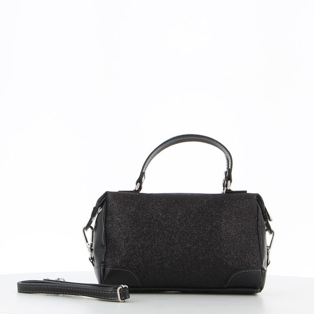 Prodotto: DIVAS - Borsa glitter nero con due manici e tracolla rimovibile, MADE IN ITALY