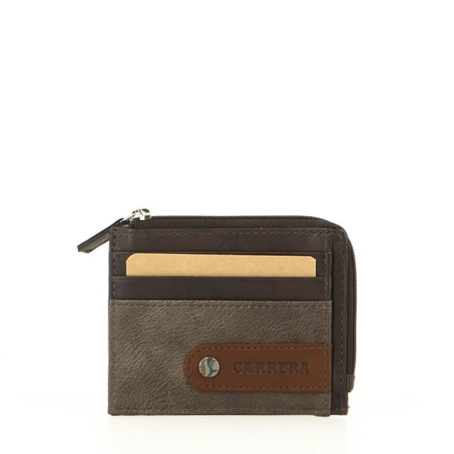 Prodotto: CARRERA - Portacarte marrone in VERA PELLE con tasca zip
