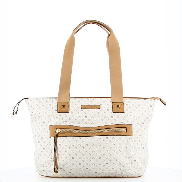 Prodotto: CORTINA POLO STYLE - Borsa shopping beige loggata con zip frontale orizzontale