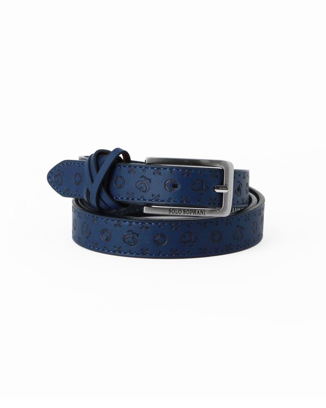 Prodotto: SOLO SOPRANI - Cinta blu loggata da donna con fodera in VERA PELLE