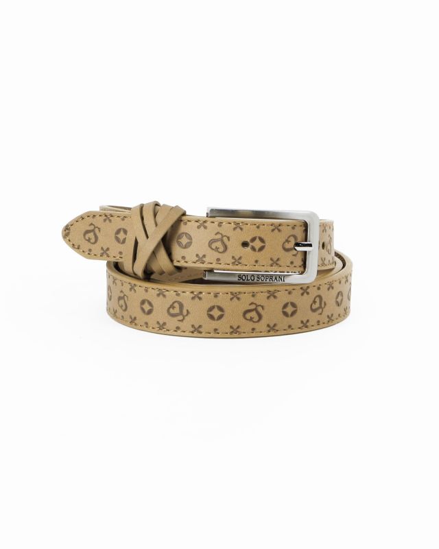 Prodotto: SOLO SOPRANI - Cinta beige loggata da donna con fodera in VERA PELLE