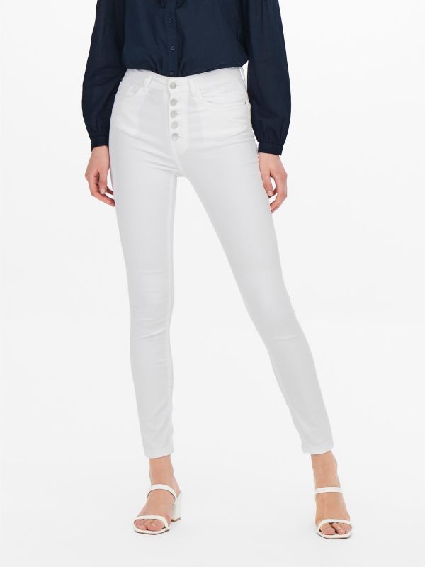 Prodotto: JACQUELINE de YONG - JEANS SKINNY STRETCH BIANCO VITA ALTA, LUNGHEZZA ALLA CAVIGLIA E 4 BOTTONI