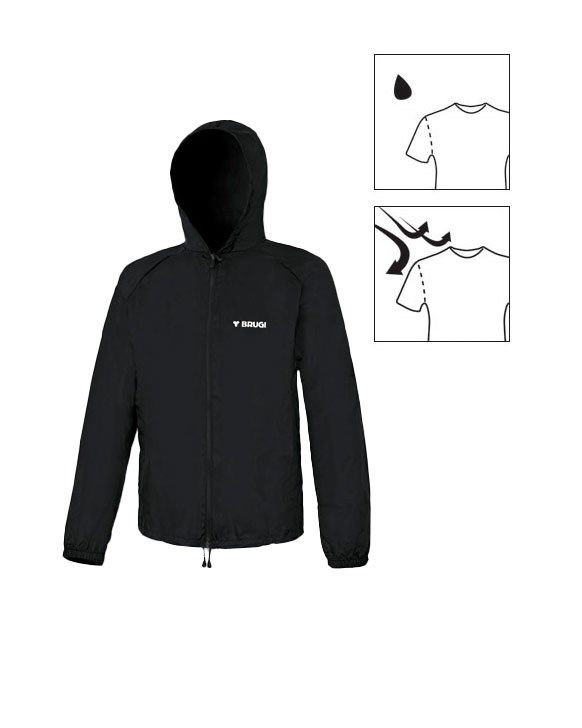 Prodotto: BRUGI - K-way richiudibile nero con zip frontale