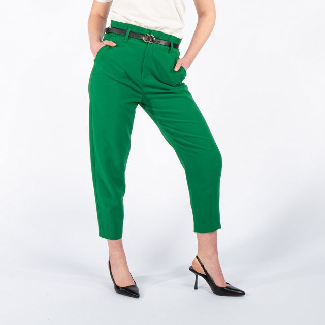 Prodotto: PAQUITA - PANTALONE VERDE CON VITA ARRICCIATA E CINTURA