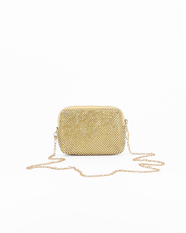 Prodotto: DIVAS - Pochette oro con strass e catenina tracolla removibile