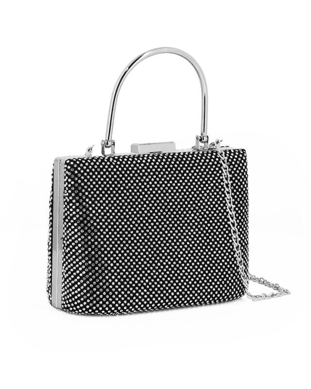 Prodotto: DIVAS - Clutch nera con strass e manico in metallo