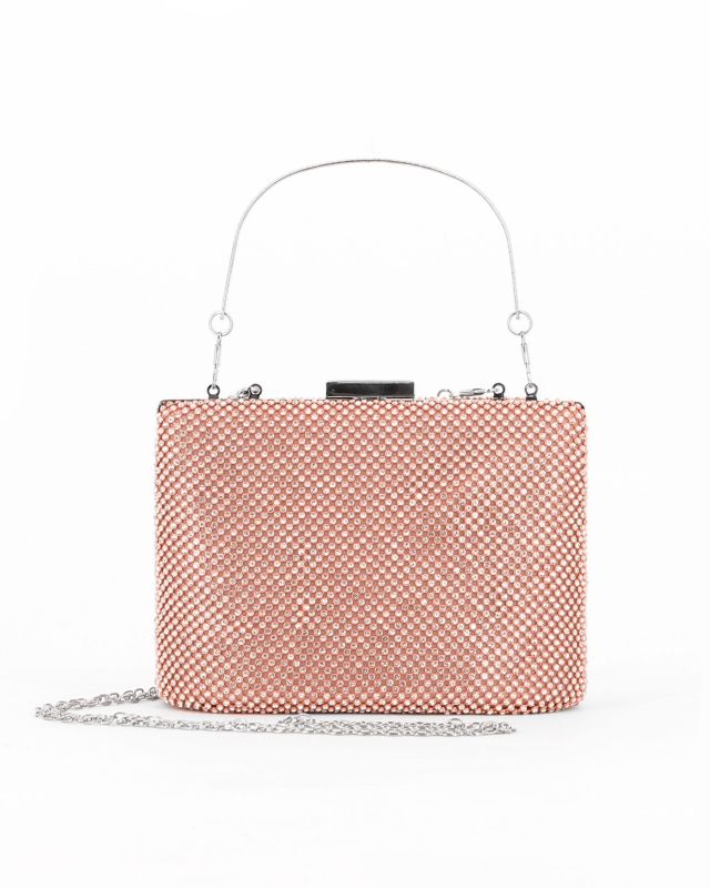 Prodotto: DIVAS - Clutch oro rosa con strass e manico in metallo