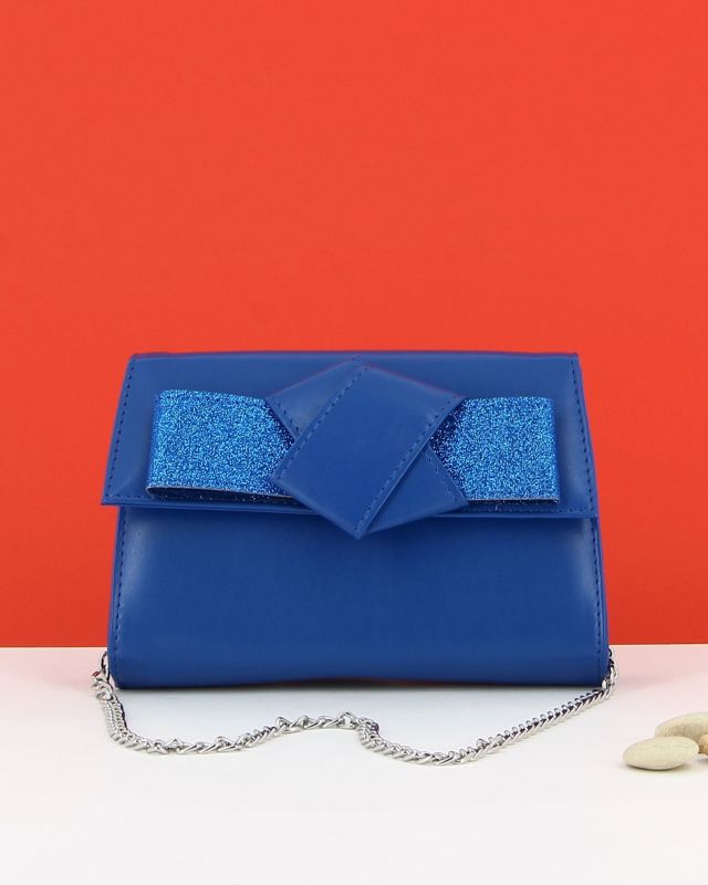 Prodotto: ANNES NICOLE - Pochette bluette con fiocco glitterato sulla patta, MADE IN ITALY